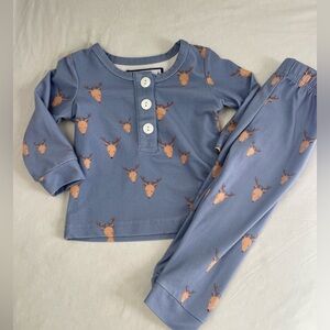SweetHoney Reindeer Long Sleeve Matching Pajama Set with Button Details